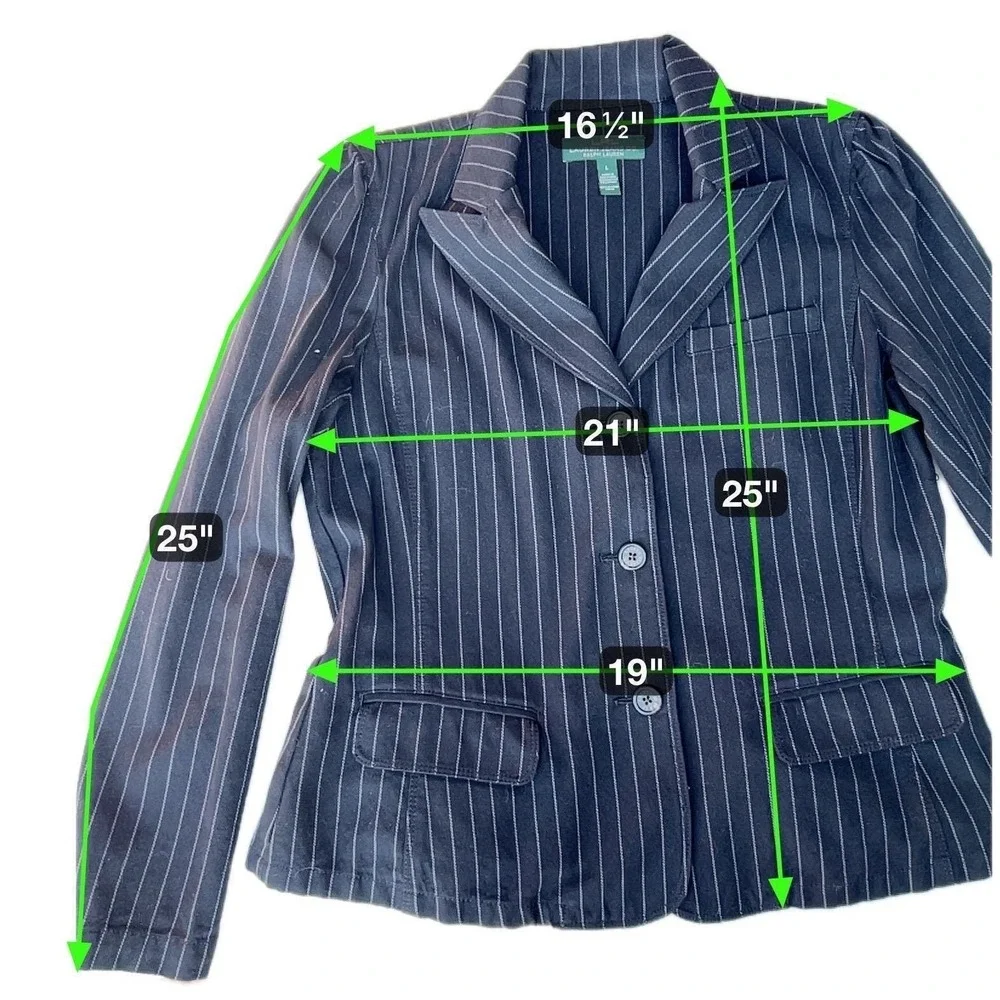 Lauren Jeans Co Ralph Lauren Blazer Womens L Black Pinstripe Denim Jacket Preppy